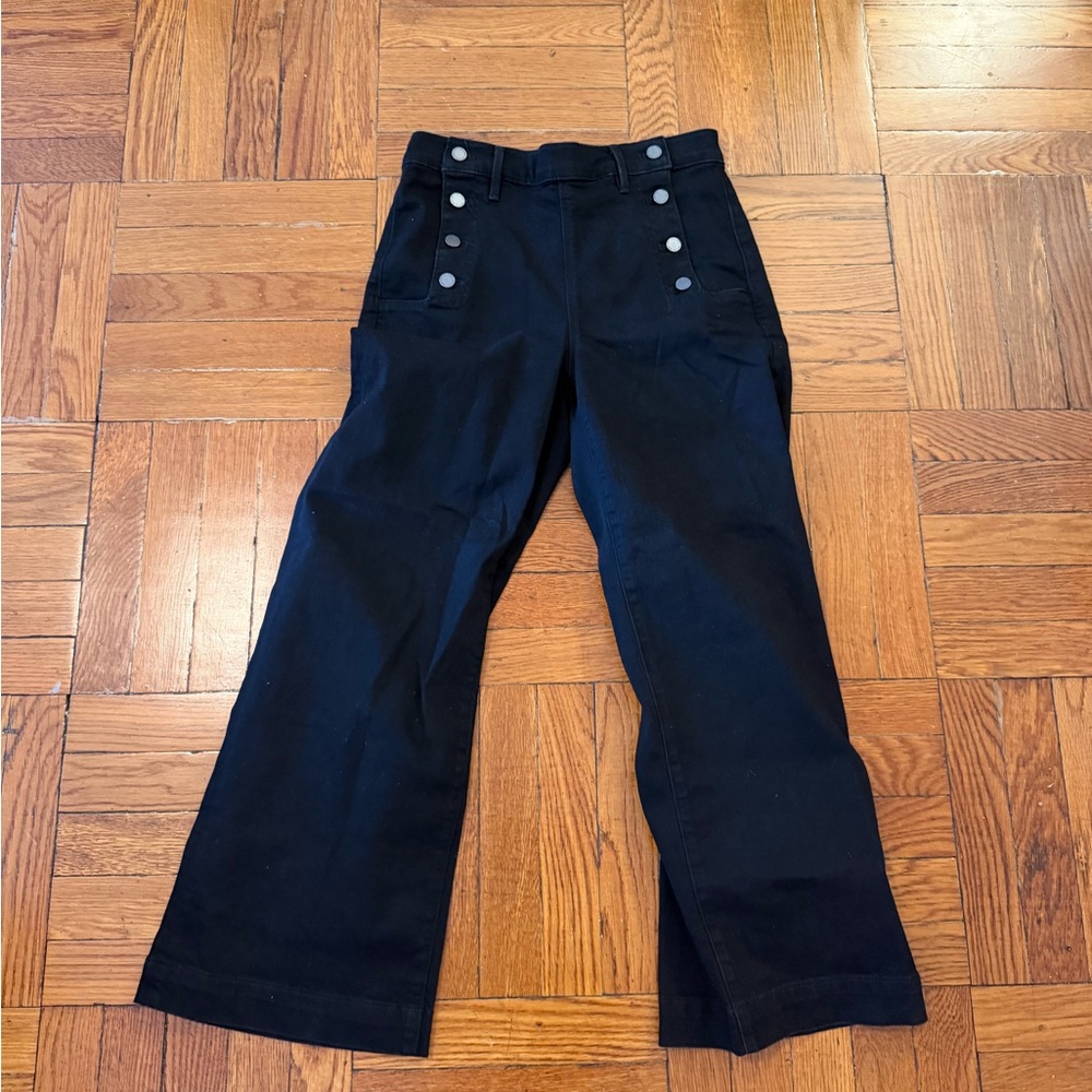 Ann Taylor Black Wide-Leg Button Jeans